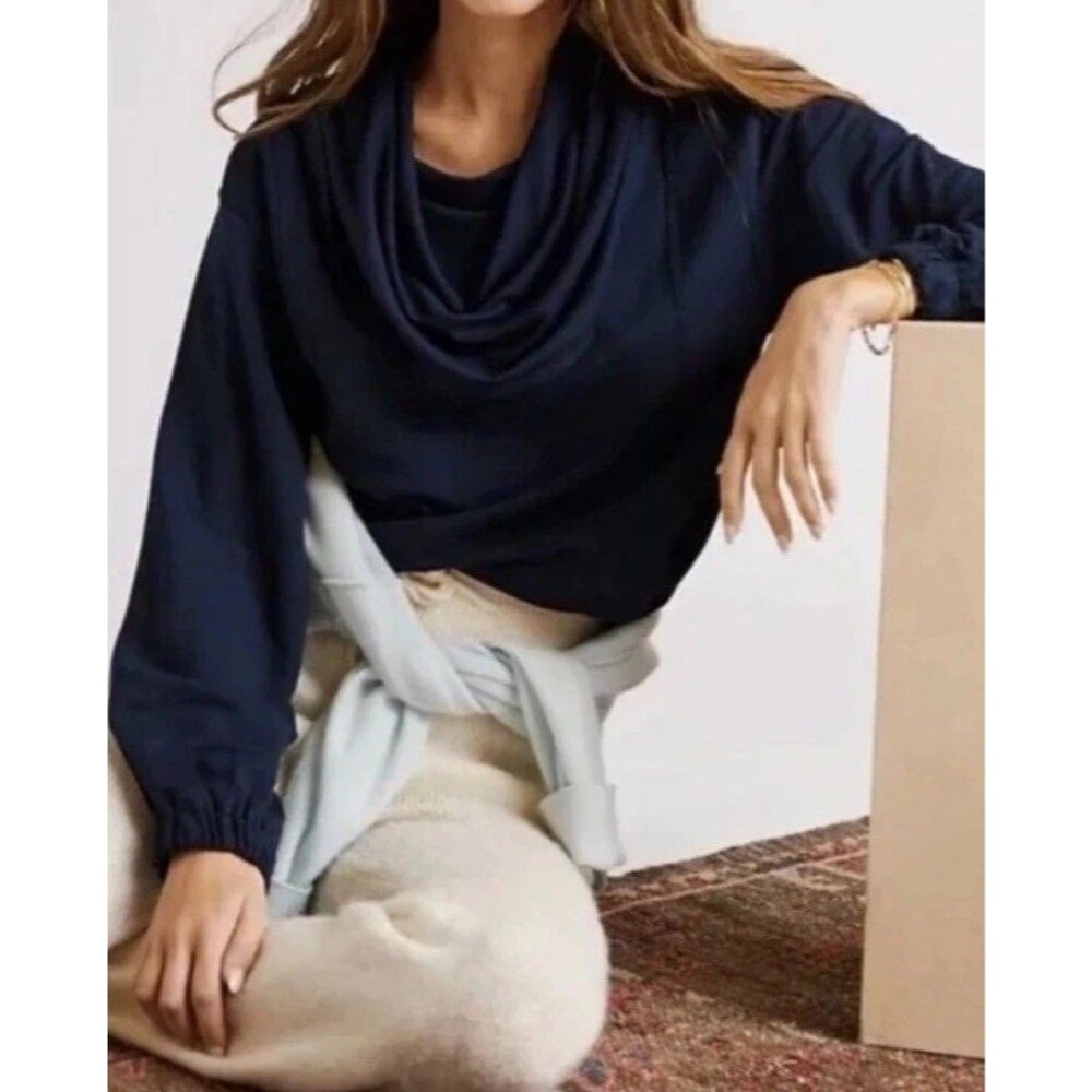 Anthropologie Daily Practice Slouchy Cowl  Pullover Sweatshirt Navy Blue Large
